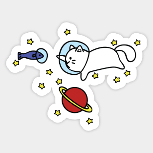 Galactic Adventurer Space Cat with Space Fish Sticker